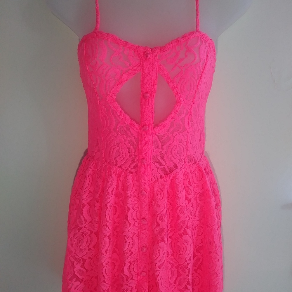 LF Millau Pink dress lace plunge sheer festival